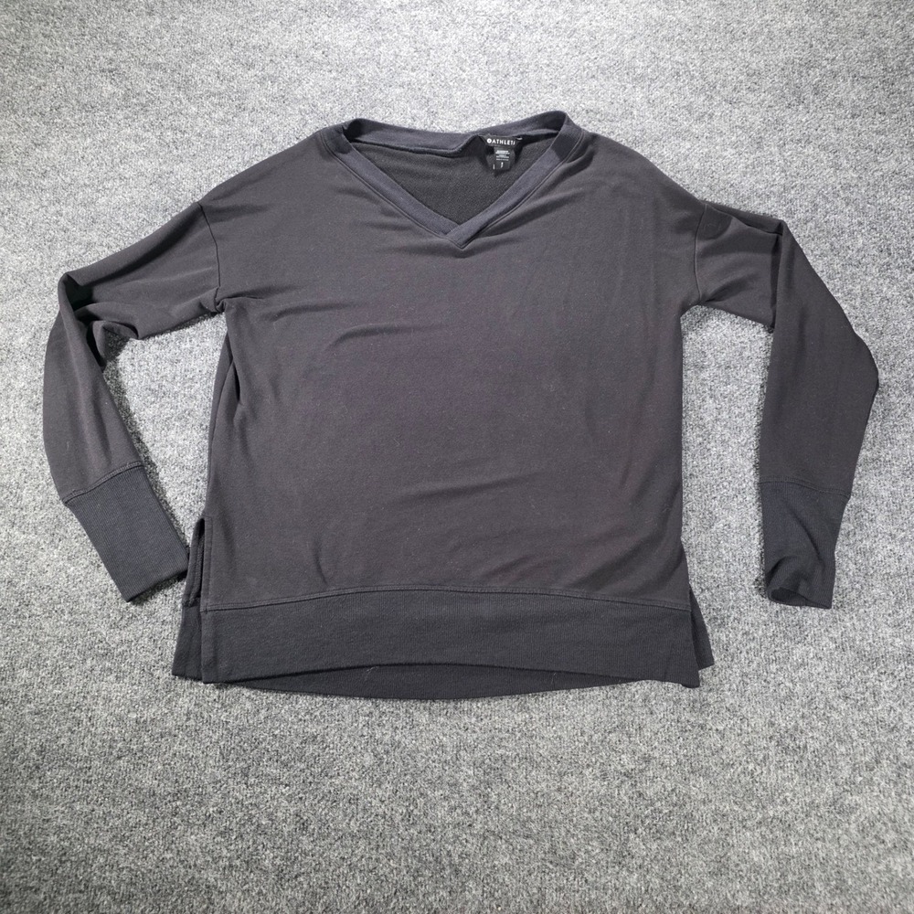 Athleta Coaster Luxe V-Neck Sweatshirt Black Tencel Modal Pullover Small S Women